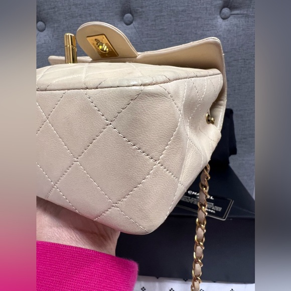 RARE Chanel Beige Mini Classic Flap Square - Picture 2 of 12